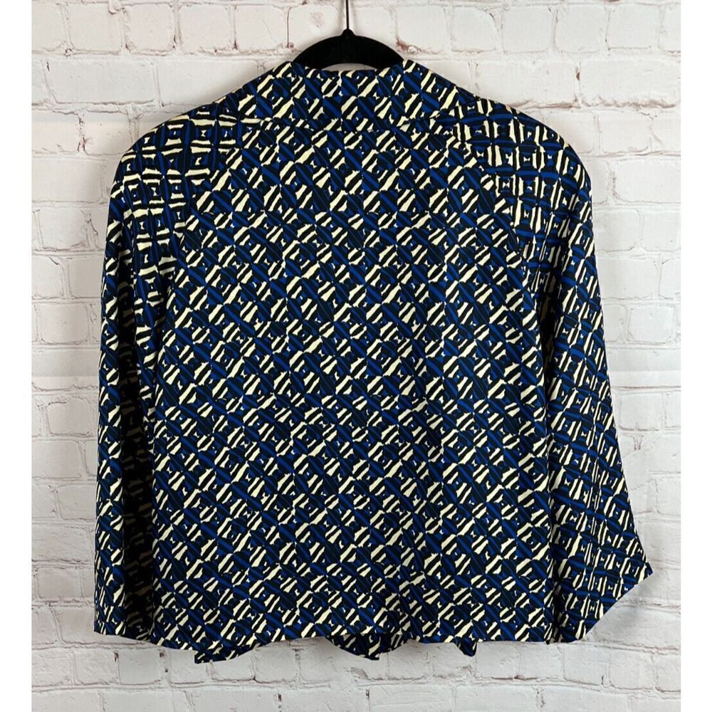 JONES NEW YORK COLLECTION silk twill lined blue yellow black cardigan jacket 12 - Picture 6 of 6